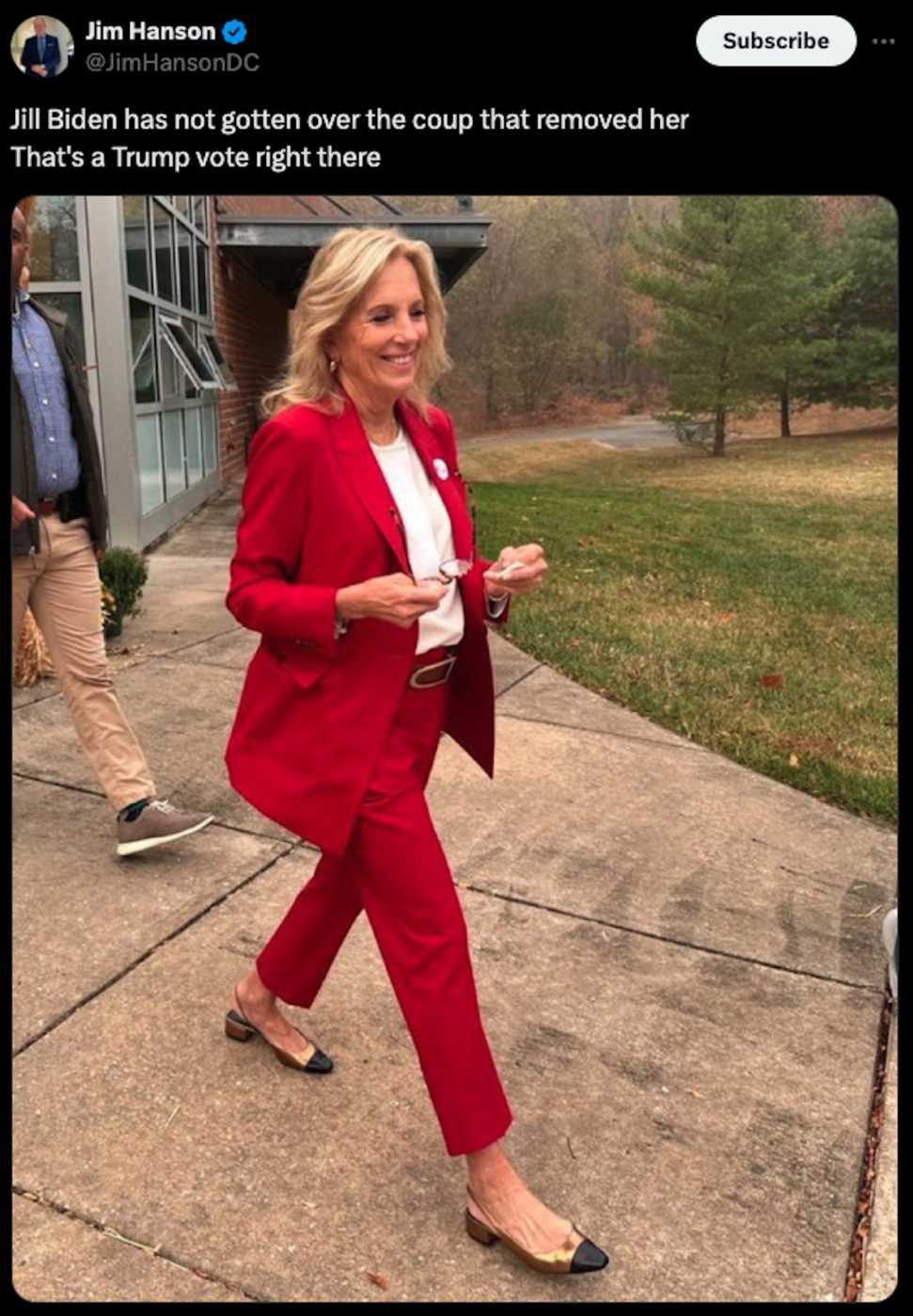 Jill Biden voting in red