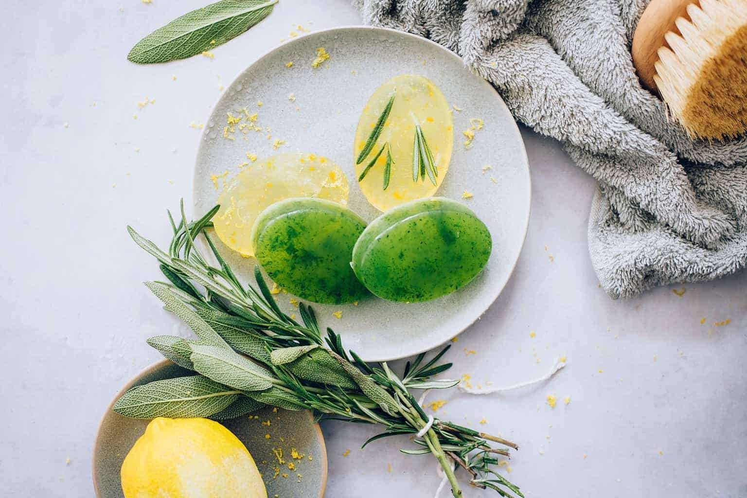 Glycerin soap with fresh herbs and citrus