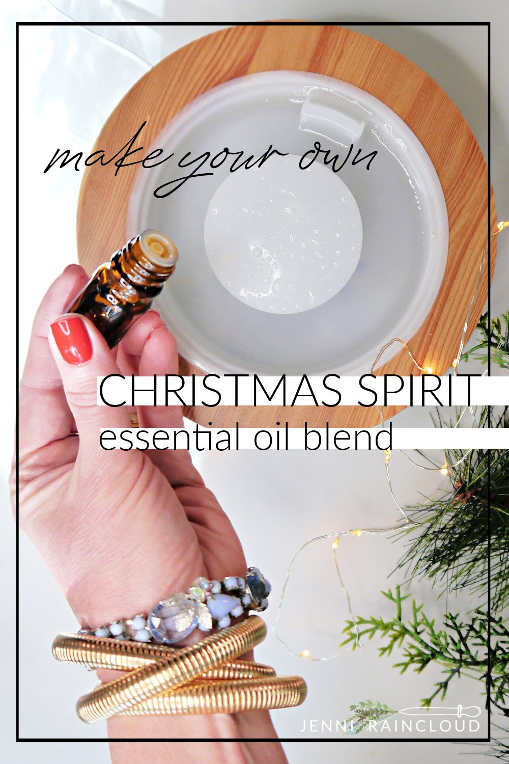 Glass diffuser with a hand dripping DIY Christmas Spirit essential oil blend.