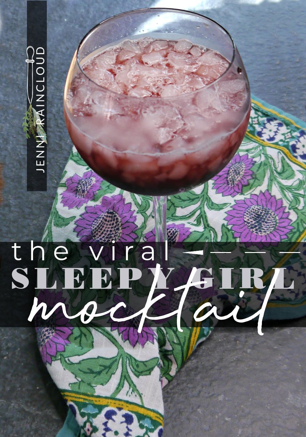 Wine glass with Sleepy Girl Mocktail on napkin