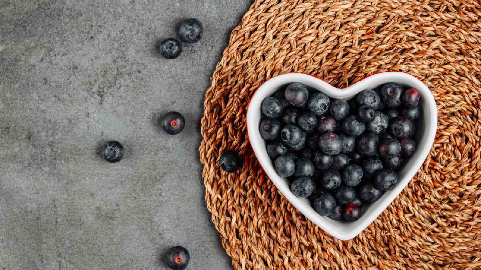 A heart plate with blueberries