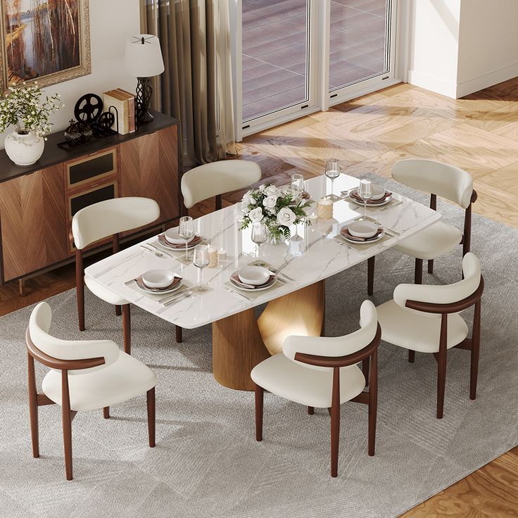 Hobart Modern Minimalist Dining Table for 4, Rectangular Sintered Stone Tabletop, U-Shape Bronze Carbon Steel Pedestal