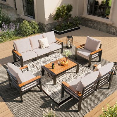 Latitude Run® Outdoor Couch Aluminum Patio Furniture Sofa - Person Seating Group w_ Cushions _ 7 _ Wayfair