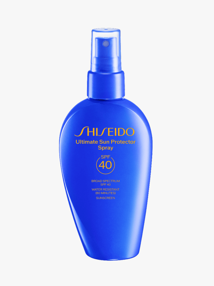 Shiseido Ultimate Sun Protector Spray SPF 40 on a grey background