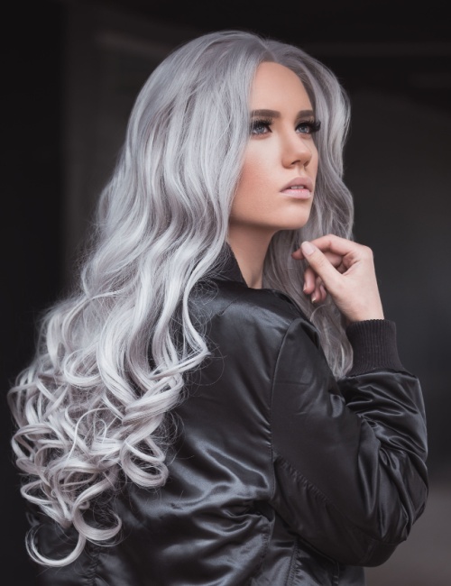 pearlescent silver hair color